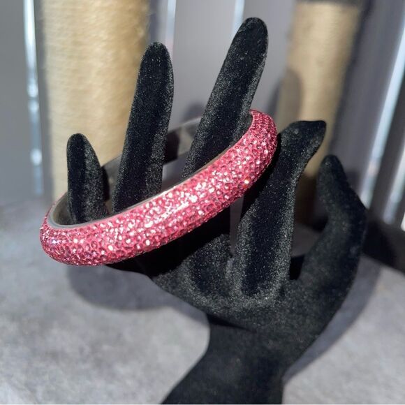 Pink crystal sparkling Pave Marked Stainless Steel Slip-on Bracelet - Picture 8 of 9